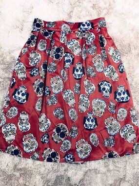 Hide & Seek Calavera Sugar Skulls High-Waist A-Line Skirt with Pockets